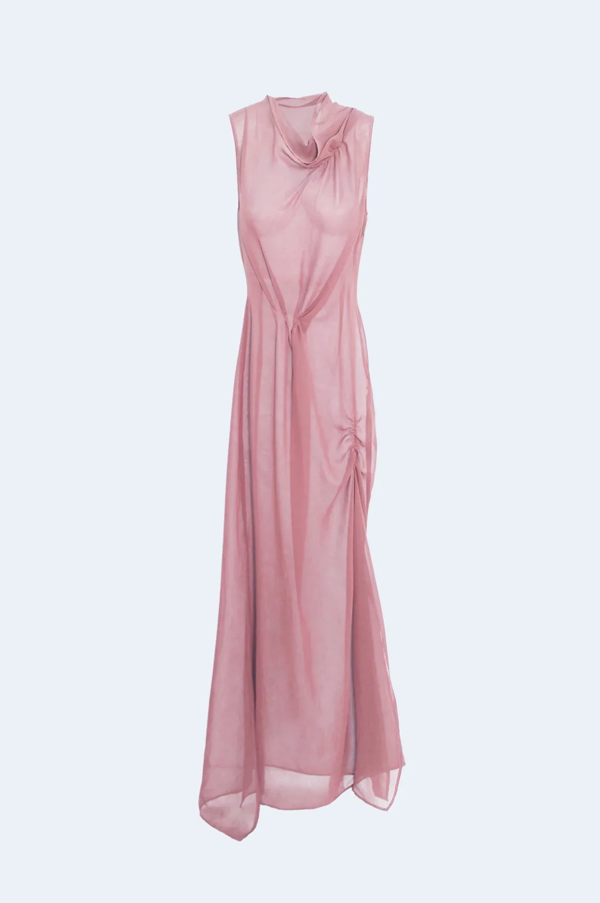 Pink Gathered Chiffon Dress
