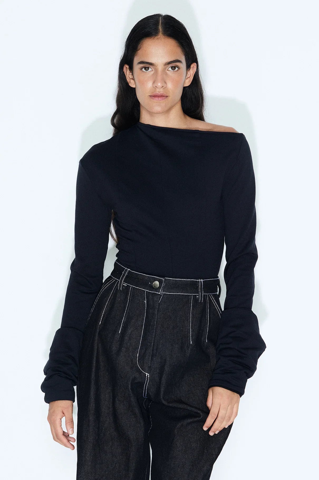 Black Asymmetrical Neckline Sweater